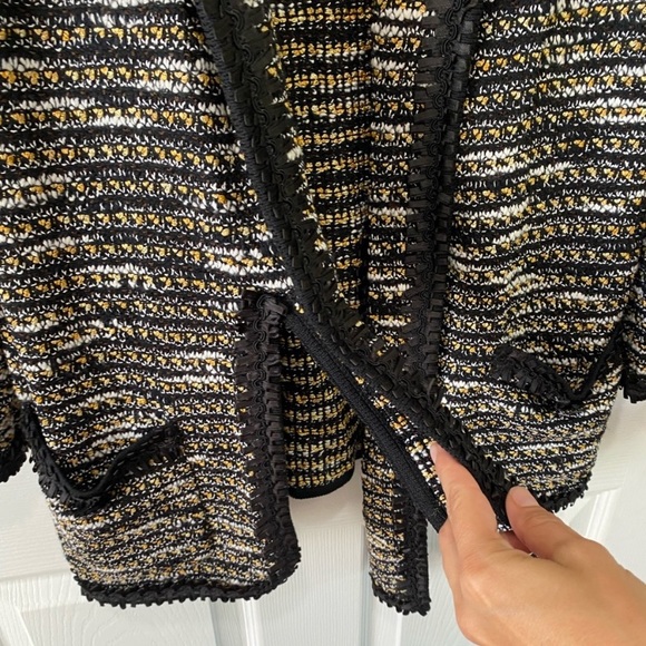 St John Couture Gold Black White Knit Open Jacket Ruby Stone Pocket Jewel - Picture 4 of 9